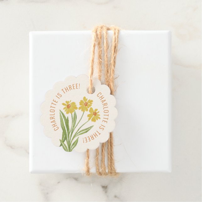 Simple Yellow Wildflower Birthday Favor Gift Tag (In Situ)