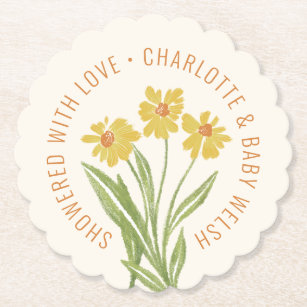 Simple Yellow Wildflower Showered with Love Paper Coaster