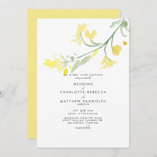 Simple Yellow Wildflower Stem Wedding Invitation