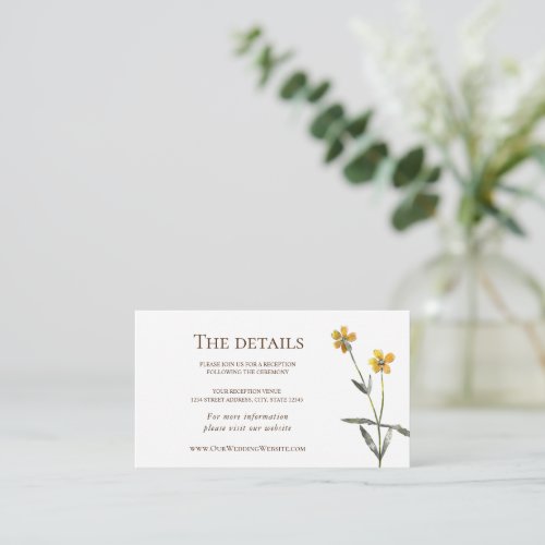 Simple Yellow Wildflowers Botanical Floral Wedding Enclosure Card