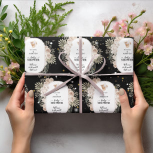Simple Yet Cute Baby Shower Black Glitter Wrapping Paper