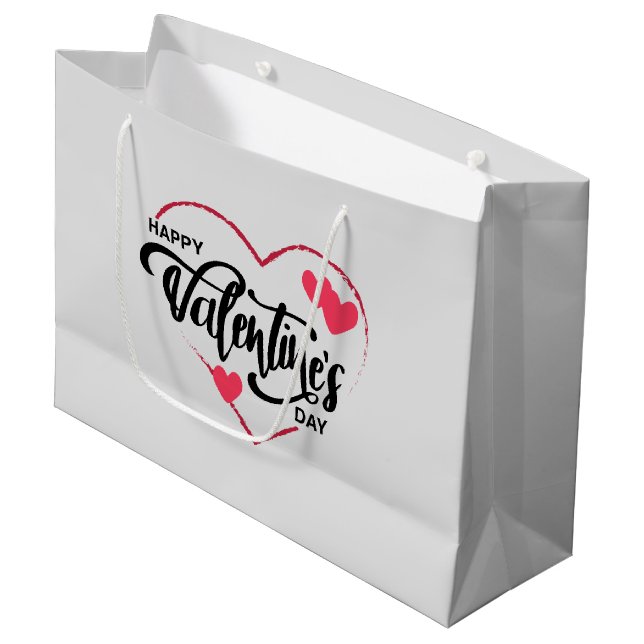 Simple Yet Cute Happy Valentines Day Large Gift Bag (Front Angled)