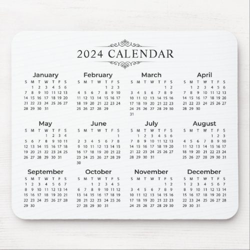 Simple Yet Elegant 2024 Calendar  Mousepad