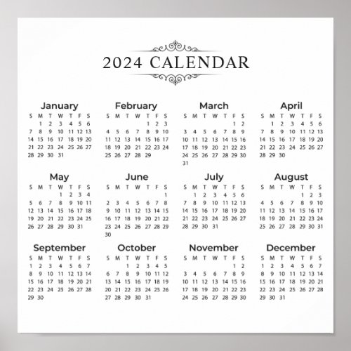 Simple Yet Elegant 2024 Calendar  Poster