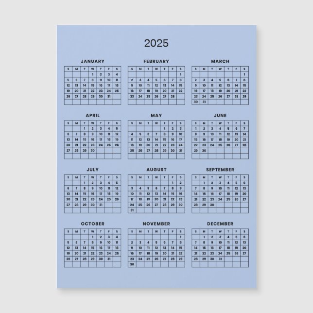 Simple Yet Elegant 2025 Calendar | Magnetic Card (Front)