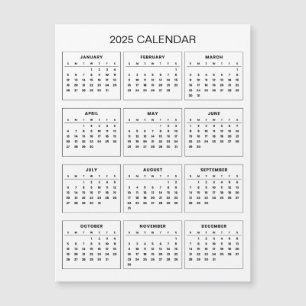 Simple Yet Elegant 2025 Calendar Magnetic Card