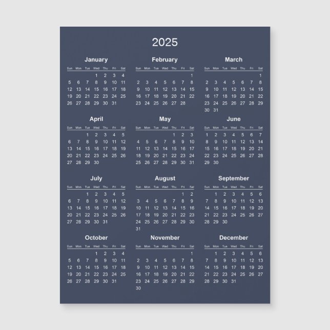 Simple Yet Elegant 2025 Calendar | Magnetic Card (Front)