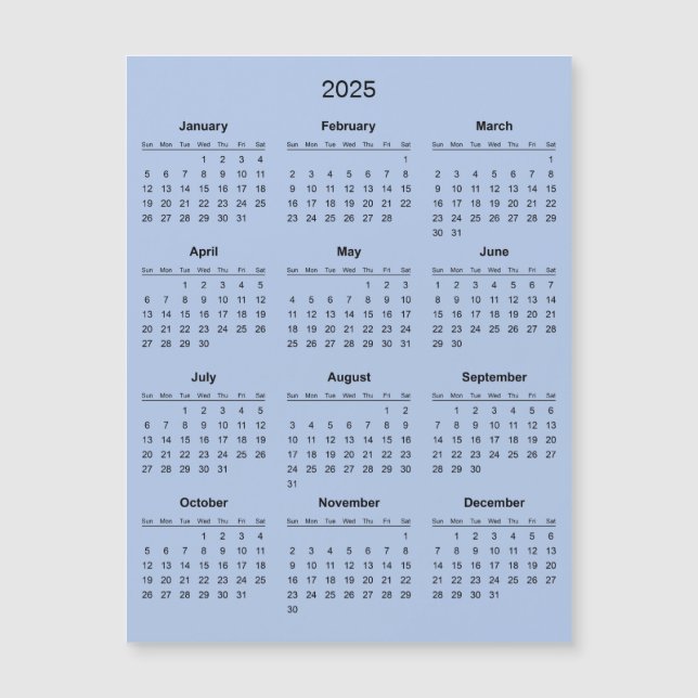 Simple Yet Elegant 2025 Calendar | Magnetic Card (Front)
