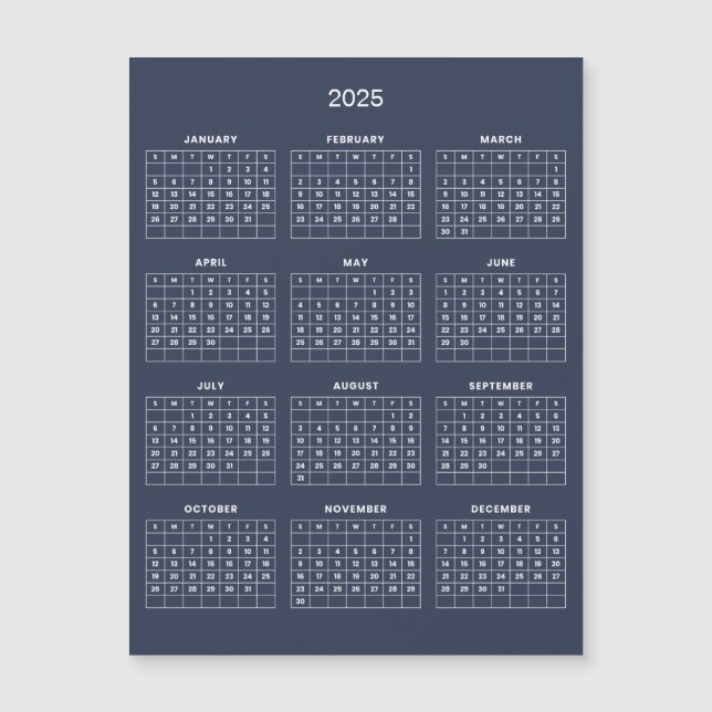 Simple Yet Elegant 2025 Calendar | Magnetic Card (Front)