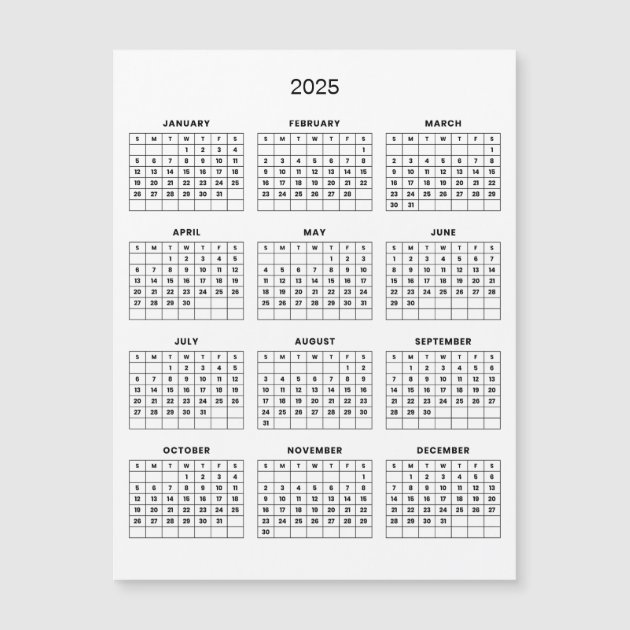 Simple Yet Elegant 2025 Calendar | Magnetic Card | Zazzle