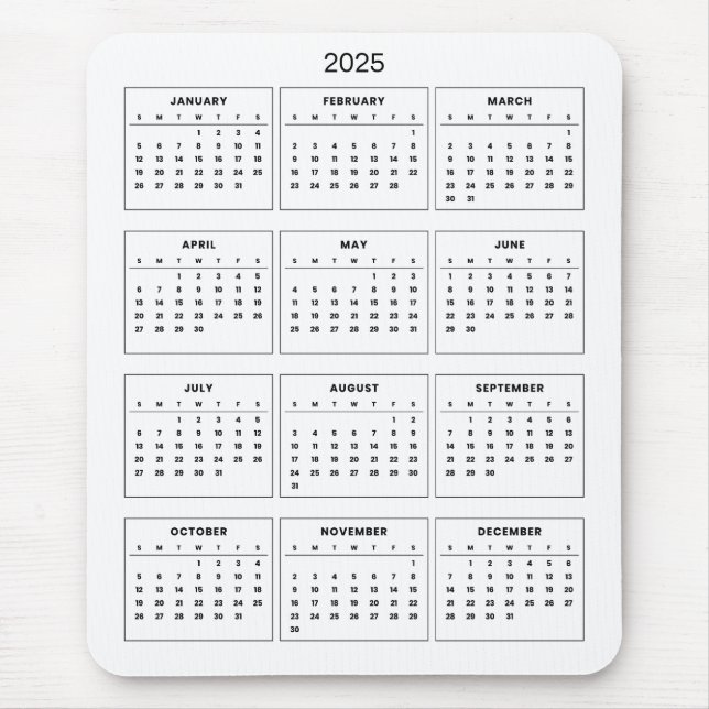 Simple Yet Elegant 2025 Calendar | Mousepad (Front)