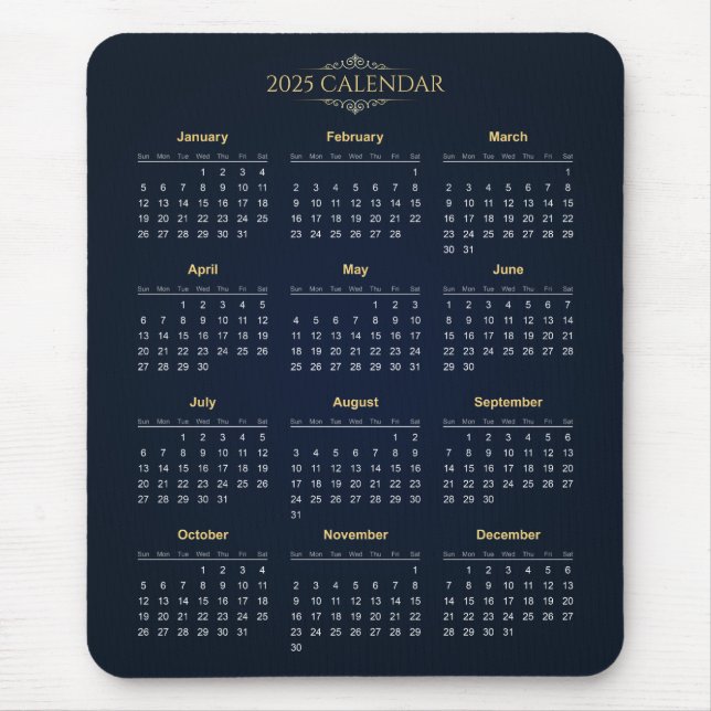 Simple Yet Elegant 2025 Calendar | Mousepad (Front)