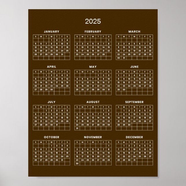 Simple Yet Elegant 2025 Calendar |  Poster (Front)