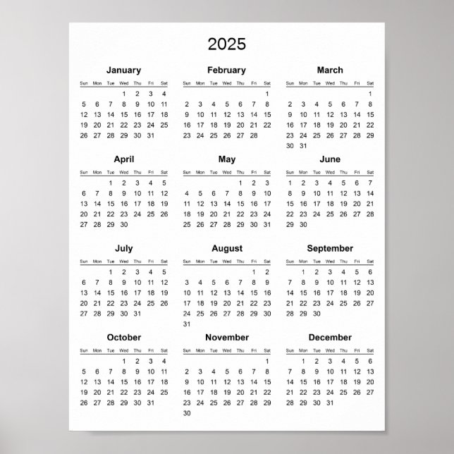 Simple Yet Elegant 2025 Calendar |  Poster (Front)