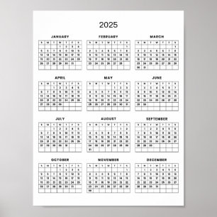 Simple Yet Elegant 2025 Calendar Poster