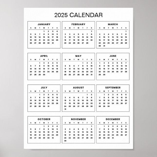 Simple Yet Elegant 2025 Calendar |  Poster (Front)