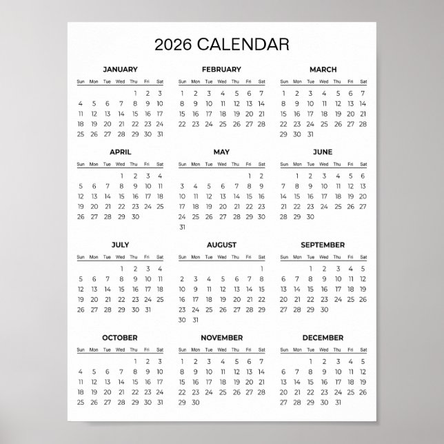 Simple Yet Elegant 2026 Calendar |  Poster (Front)