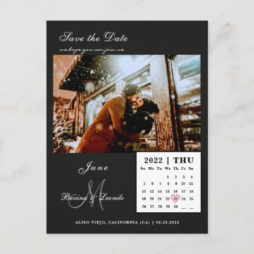 Simple Yet Elegant Black  Calendar Save the date Postcard