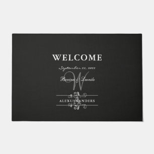 Simple Yet Elegant: Black Linen w/ Monogram  Doormat