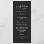 Simple Yet Elegant:Black Linen w/ Monogram Modern  Menu<br><div class="desc">A beautiful Simple Elegant Burgundy Simple Yet Elegant: Black & White with Monogram Modern wedding menu featuring the bride and groom's name, wedding date, and customizable menu items accented with hand-lettering and plain text. Add your wedding menu items on the front of the card. You can fully customize the color...</div>