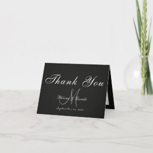 Simple Yet Elegant: Black Linen w/ Monogram +Pics Letterpress Thank You Card