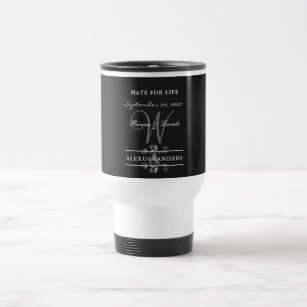 Simple Yet Elegant: Black Linen w/ Monogram  Travel Mug