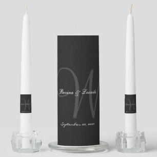 Simple Yet Elegant: Black Linen w/ Monogram Unity Candle Set