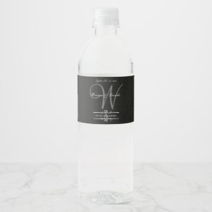 Simple Yet Elegant: Black Linen w/ Monogram Water Bottle Label