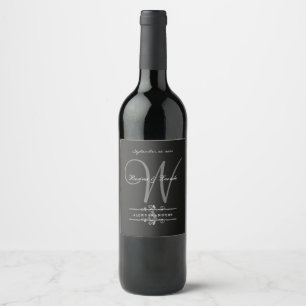 Simple Yet Elegant: Black Linen w/ Monogram Wine L Wine Label