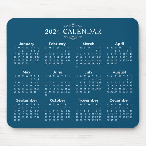 Simple Yet Elegant Blue 2024 Calendar  Mousepad