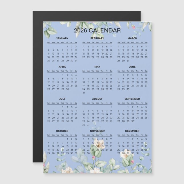 Simple Yet Elegant Floral 2026 Calendar  | Magnet (Front/Back)