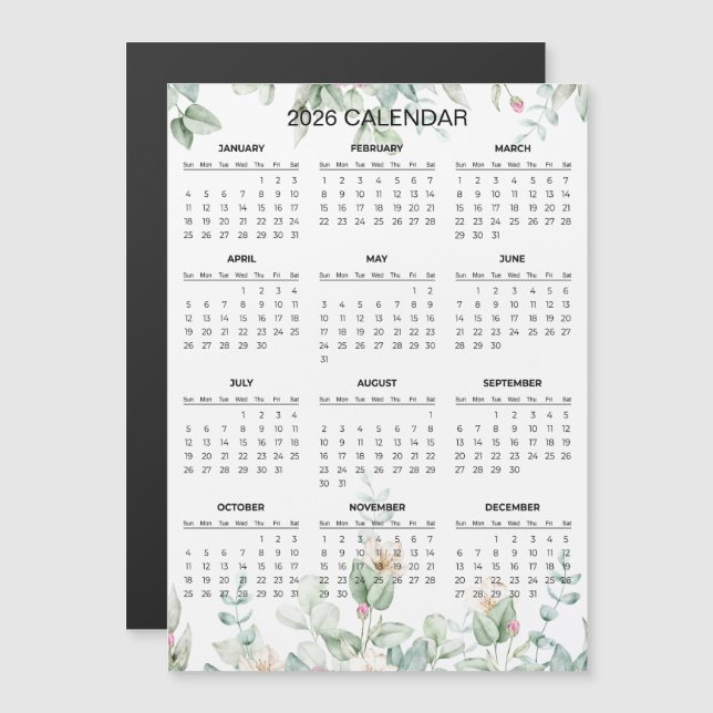 Simple Yet Elegant Floral 2026 Calendar  | Magnet (Front/Back)