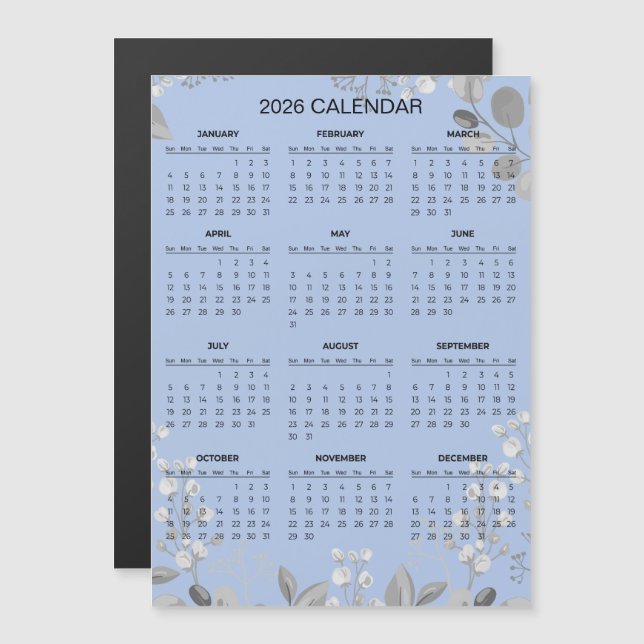 Simple Yet Elegant Floral 2026 Calendar  | Magnet (Front/Back)