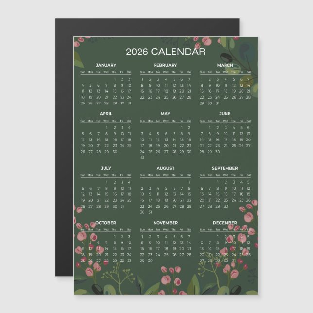 Simple Yet Elegant Floral 2026 Calendar  | Magnet (Front/Back)