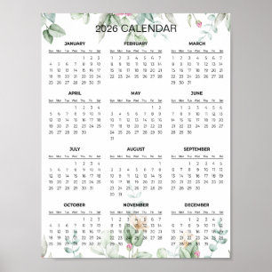 Simple Yet Elegant Floral 2026 Calendar Poster