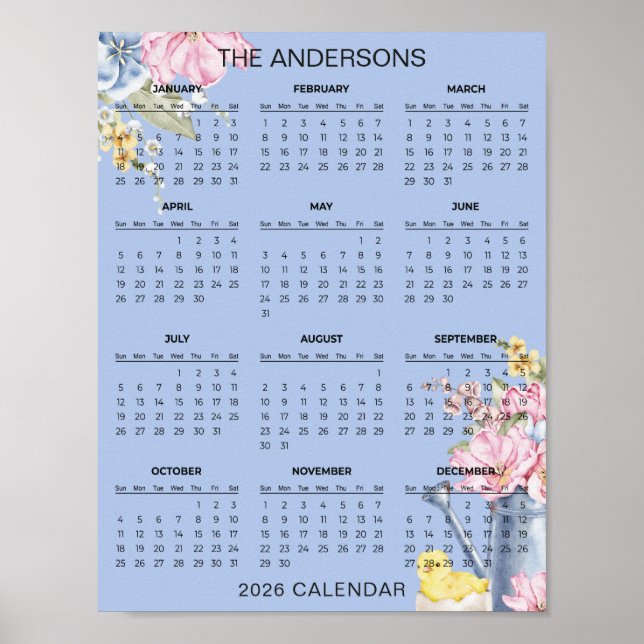 Simple Yet Elegant Floral 2026 Calendar  |  Poster (Front)
