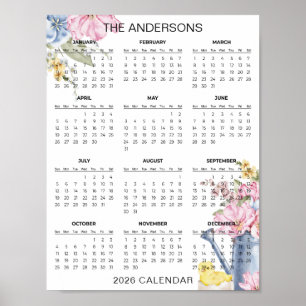 Simple Yet Elegant Floral 2026 Calendar Poster