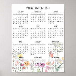 Simple Yet Elegant Floral 2026 Calendar    Poster