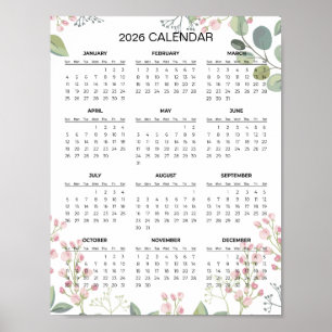 Simple Yet Elegant Floral 2026 Calendar    Poster