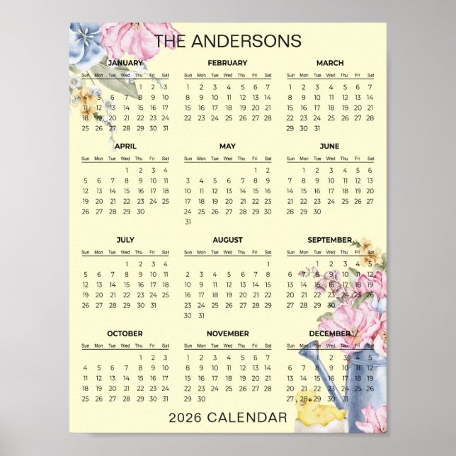 Simple Yet Elegant Floral 2026 Calendar  |  Poster (Front)