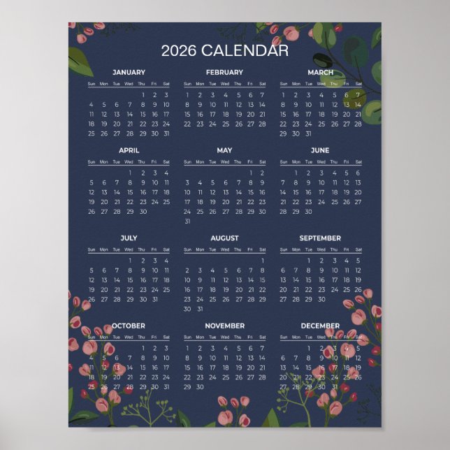 Simple Yet Elegant Floral 2026 Calendar |  Poster (Front)