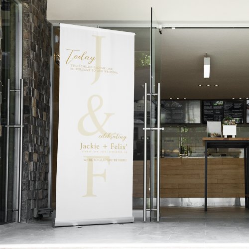 Simple yet Elegant Gold White Wedding Welcome Retractable Banner