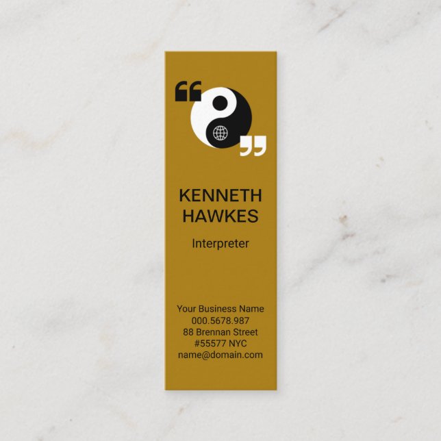 Simple Yin Yang Quotation Mark Interpreter Mini Business Card (Front)