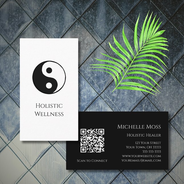Simple Yin Yang Symbol Holistic Wellness QR code  Business Card (Creator Uploaded)