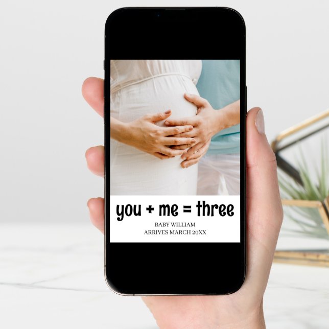 Simple You + Me= Three Add Photo Details Pregnancy Announcement (Front Digital)