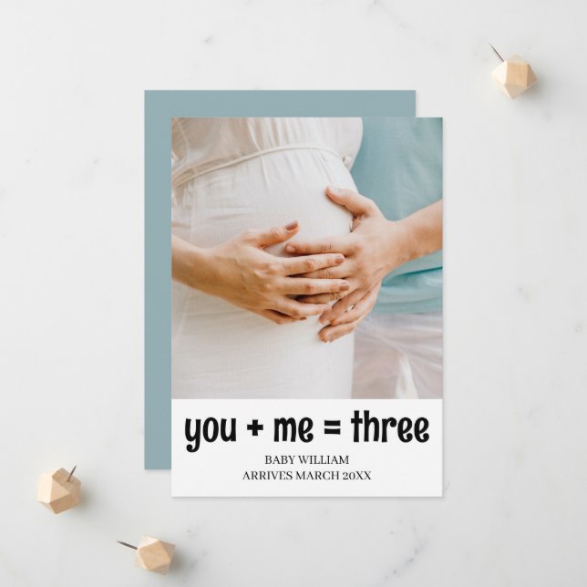 Simple You + Me= Three Add Photo Details Pregnancy Announcement (Front/Back In Situ)