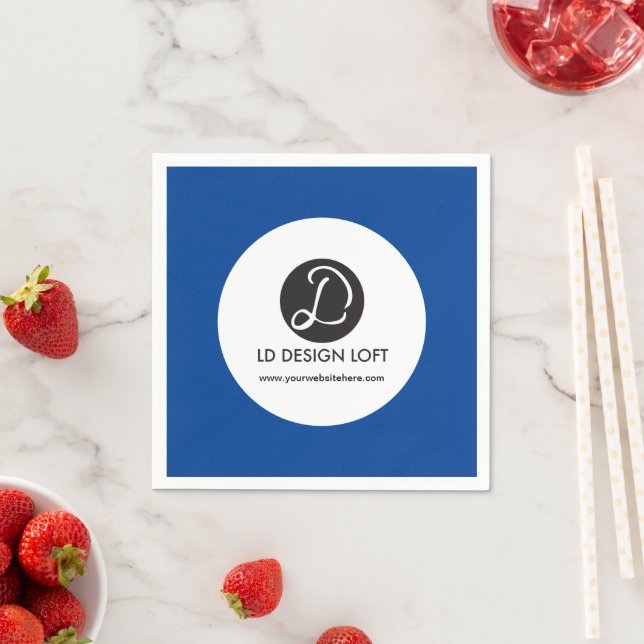 Simple Your logo here and website blue Napkins (Insitu)