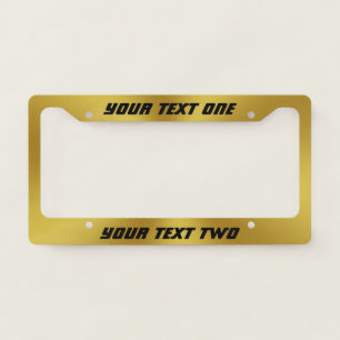Simple Your Text Black & Gold Brushed Metal Look License Plate Frame