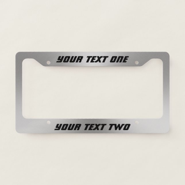 Simple Your Text Black & Silver Brushed Metal Look License Plate Frame (Front)