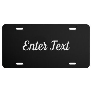 Simple Your Text on Black with White Script License Plate